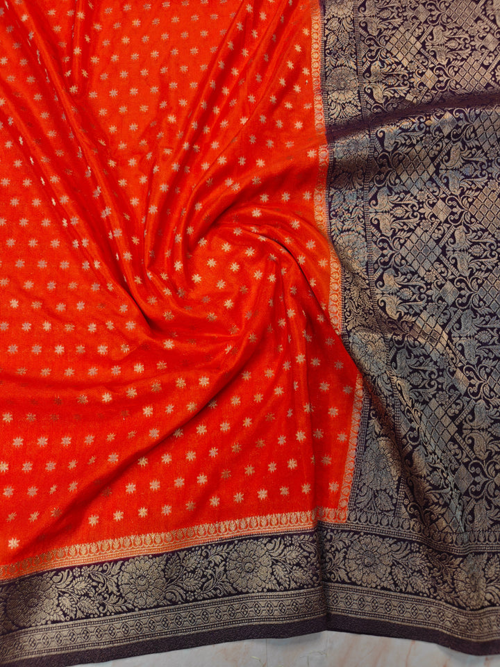 KHADDI GEROGETTE IN ORANGE WITH MAGENTA BORDER