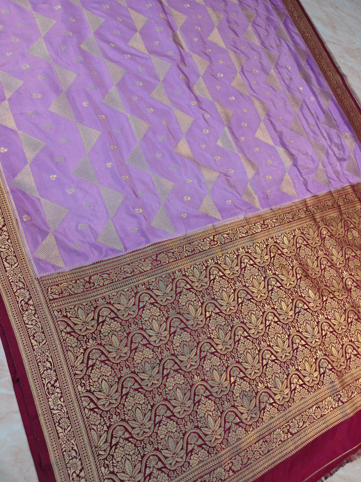 MASHRU KATAN IN LAVENDER WITH GARNET BORDER