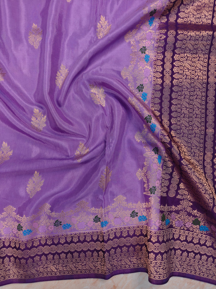 RUSSIAN SILK IN LAVENDER WITH MAGENTA BORDER SAREE