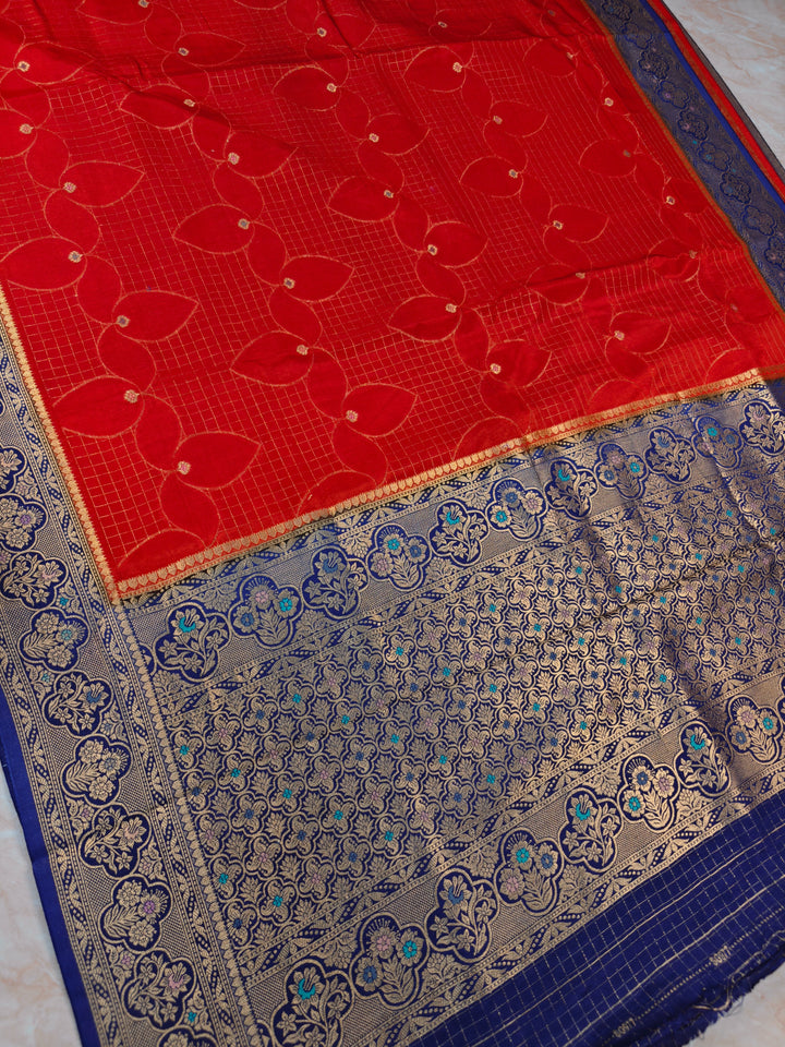 RUSSIAN SILK IN RED WITH NAVY BLUE BORDER