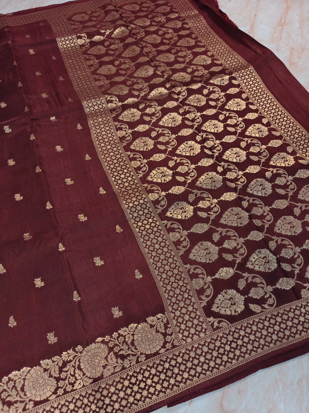 RUSSIAN SILK IN BROWN WITH COPPER ZARIWORK