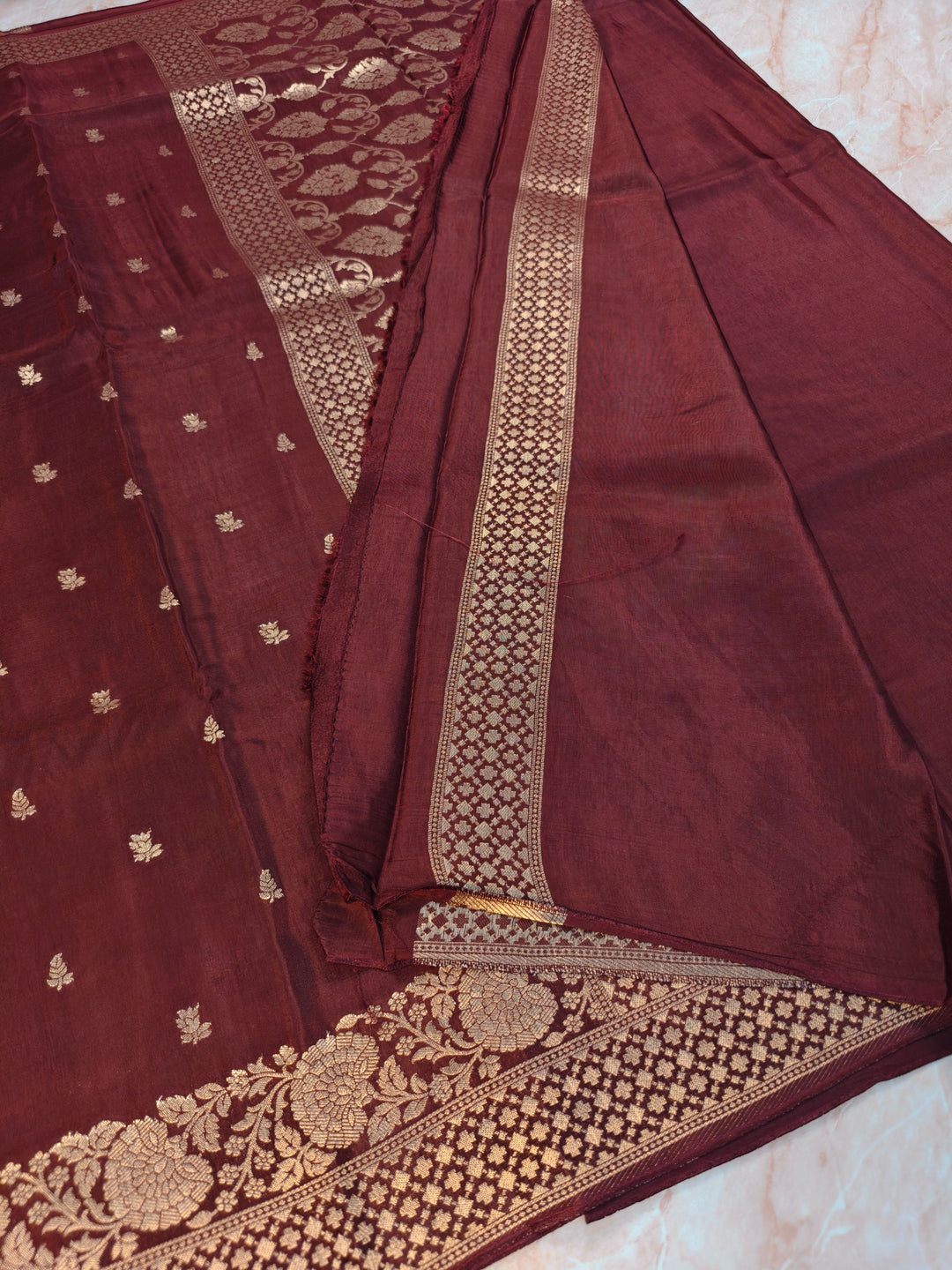 RUSSIAN SILK IN BROWN WITH COPPER ZARIWORK