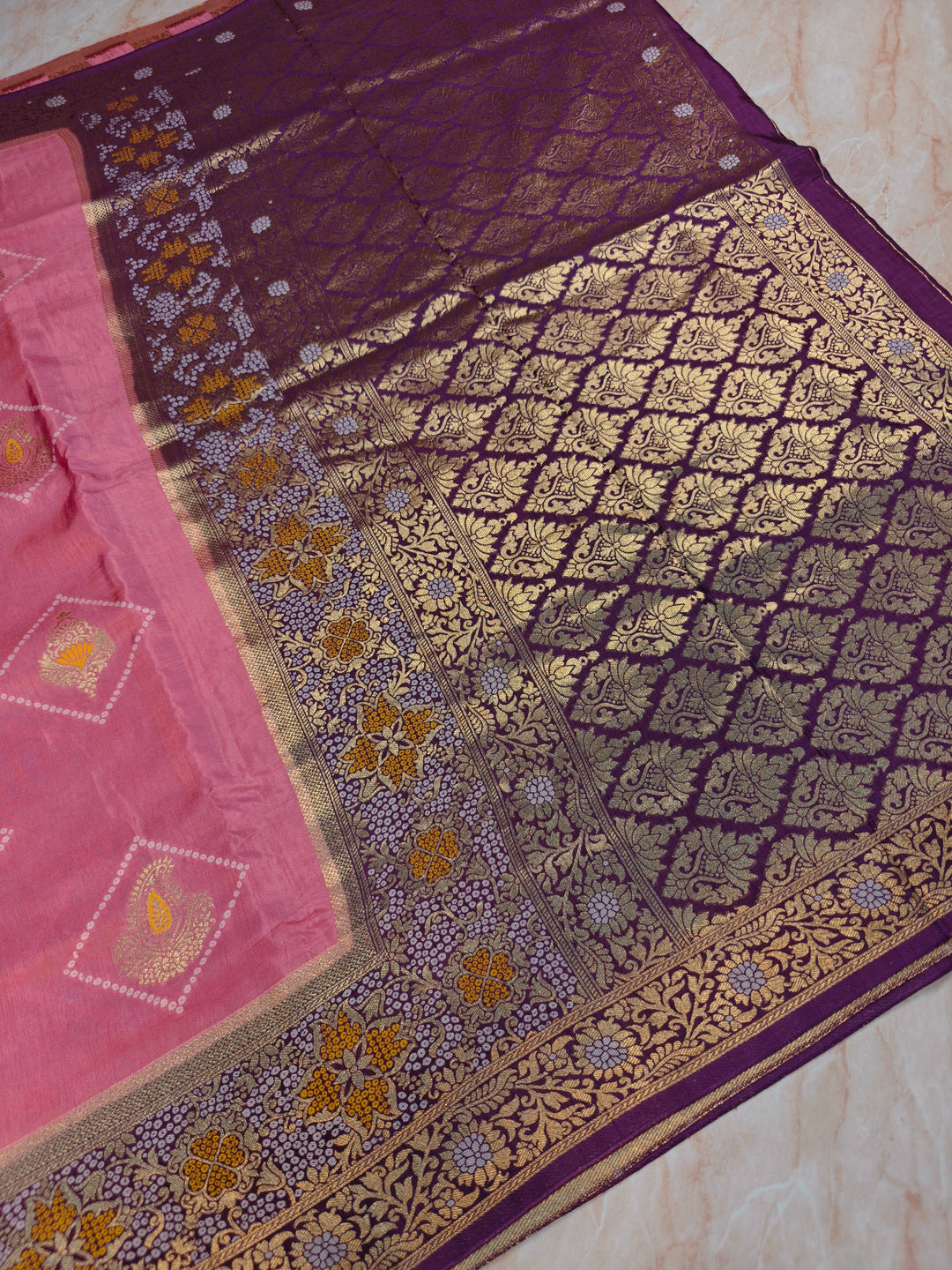 BABY PINK WITH MAGENTA BORDER RUSSIAN SLK