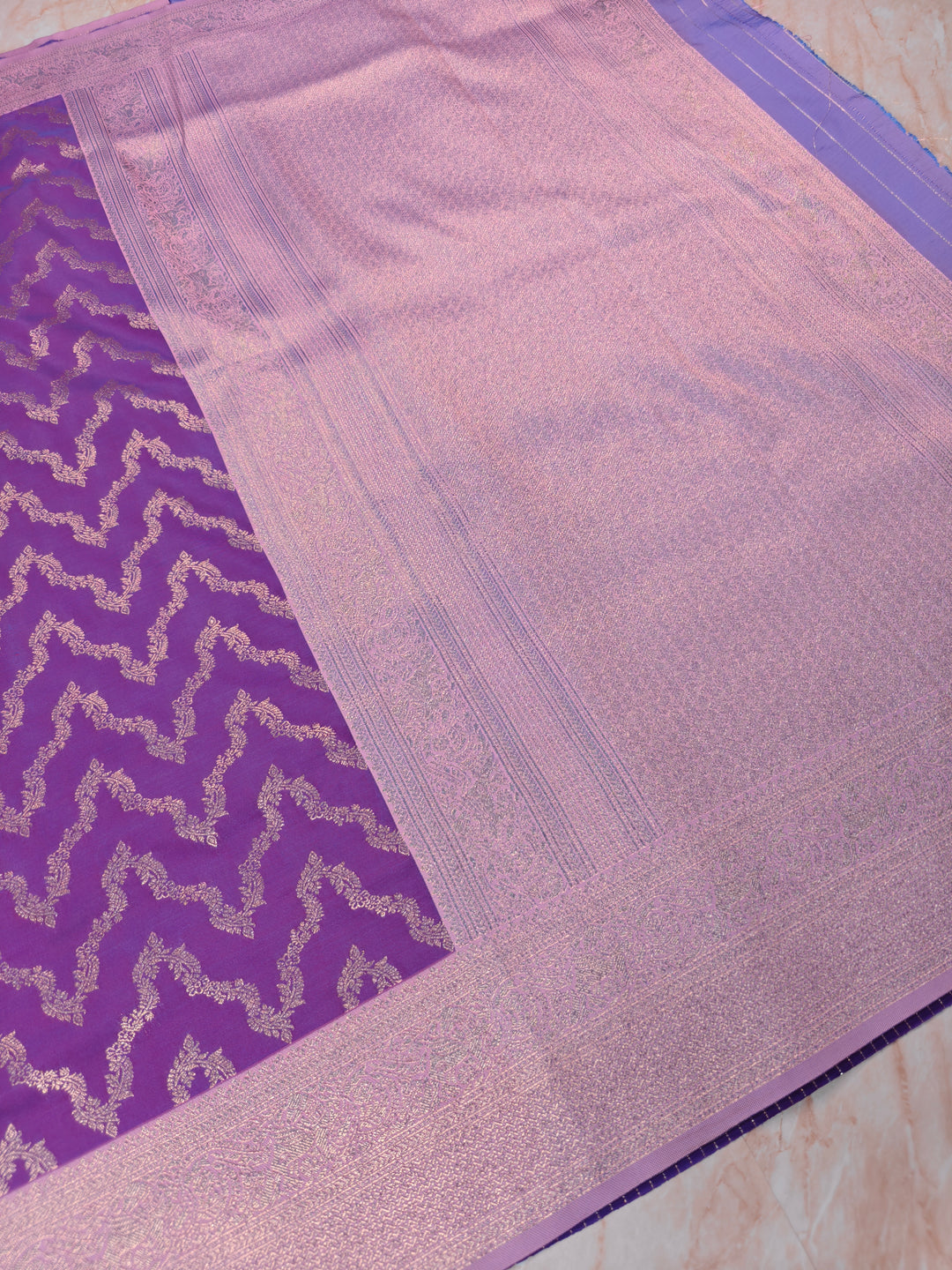BANARASI KATAN SILK IN PURPLE WITH LAVENDER BORDER
