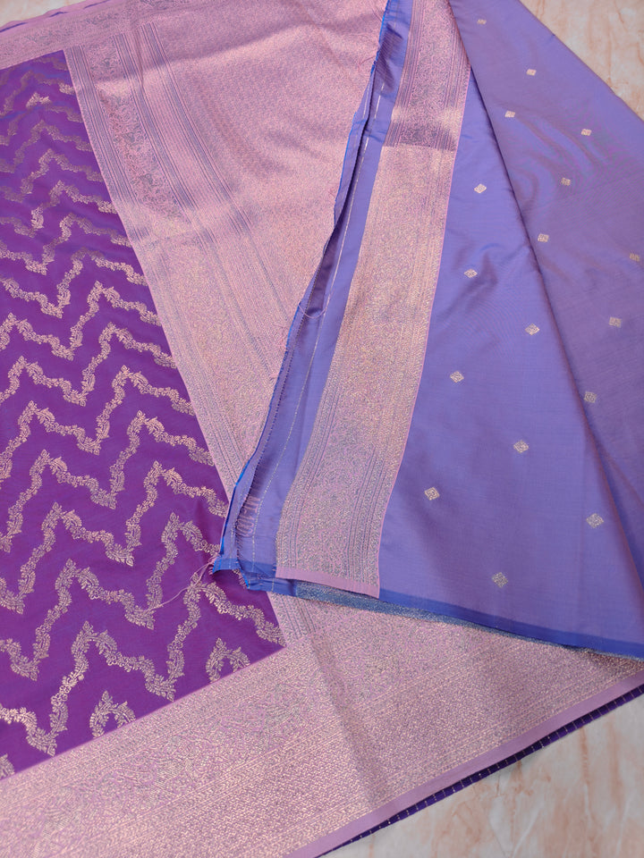 BANARASI KATAN SILK IN PURPLE WITH LAVENDER BORDER