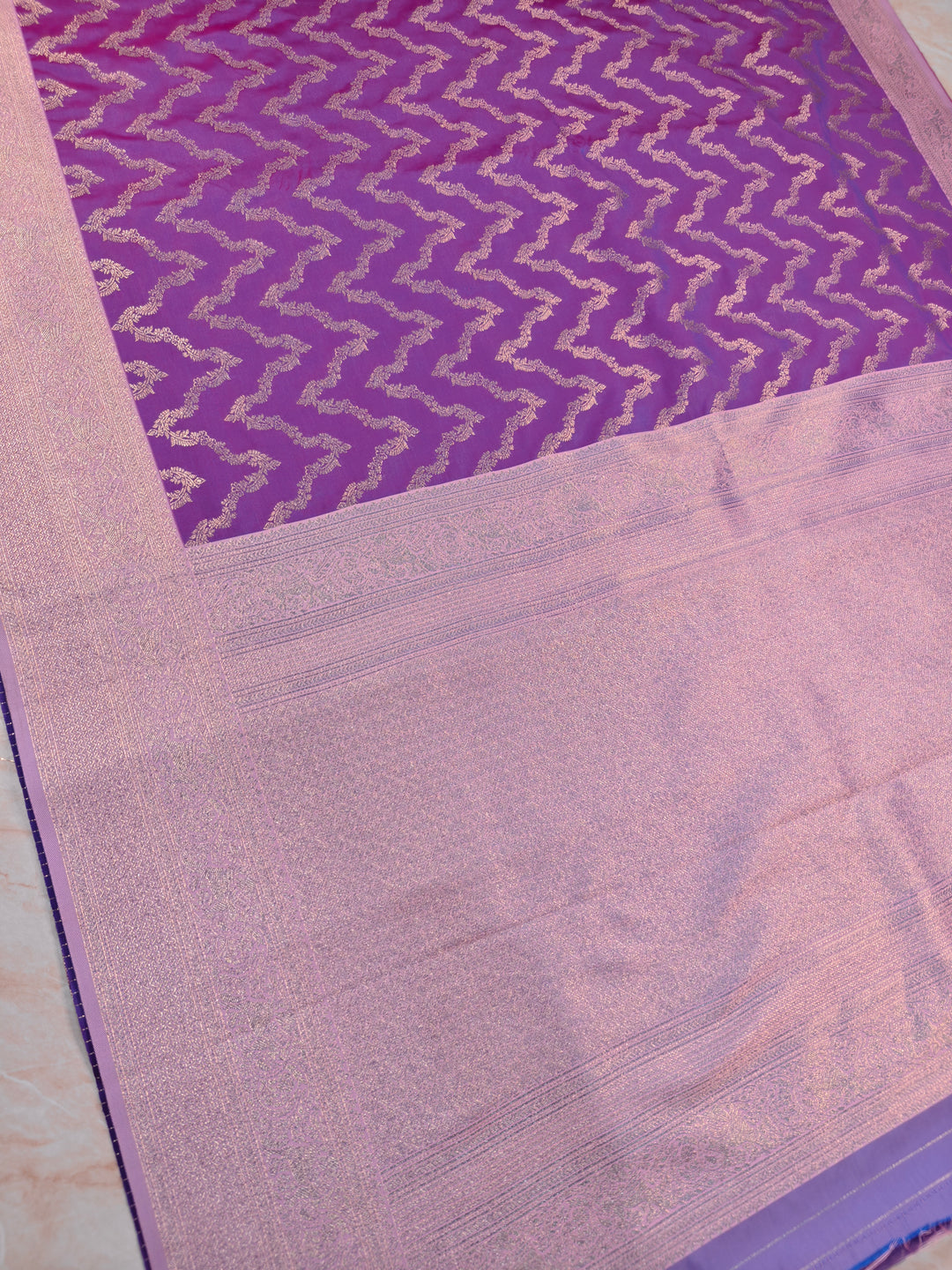 BANARASI KATAN SILK IN PURPLE WITH LAVENDER BORDER