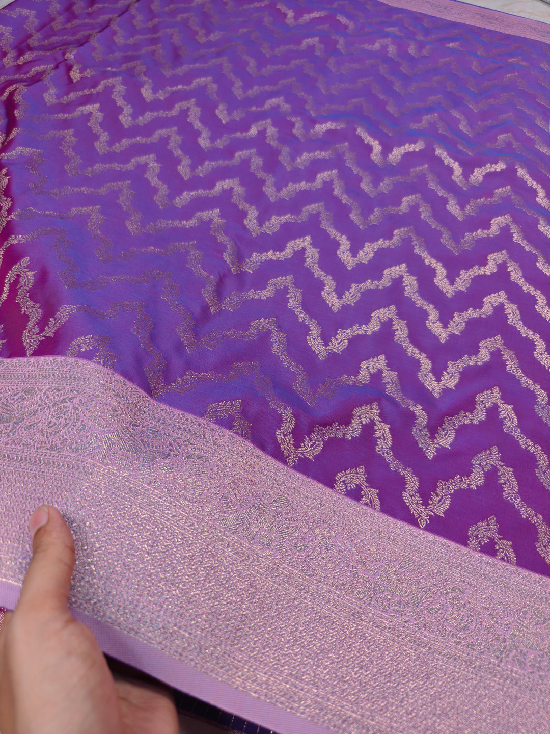BANARASI KATAN SILK IN PURPLE WITH LAVENDER BORDER