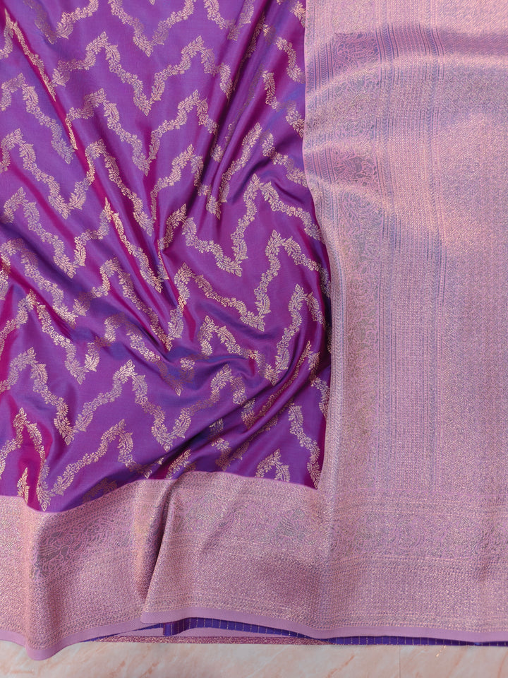 BANARASI KATAN SILK IN PURPLE WITH LAVENDER BORDER