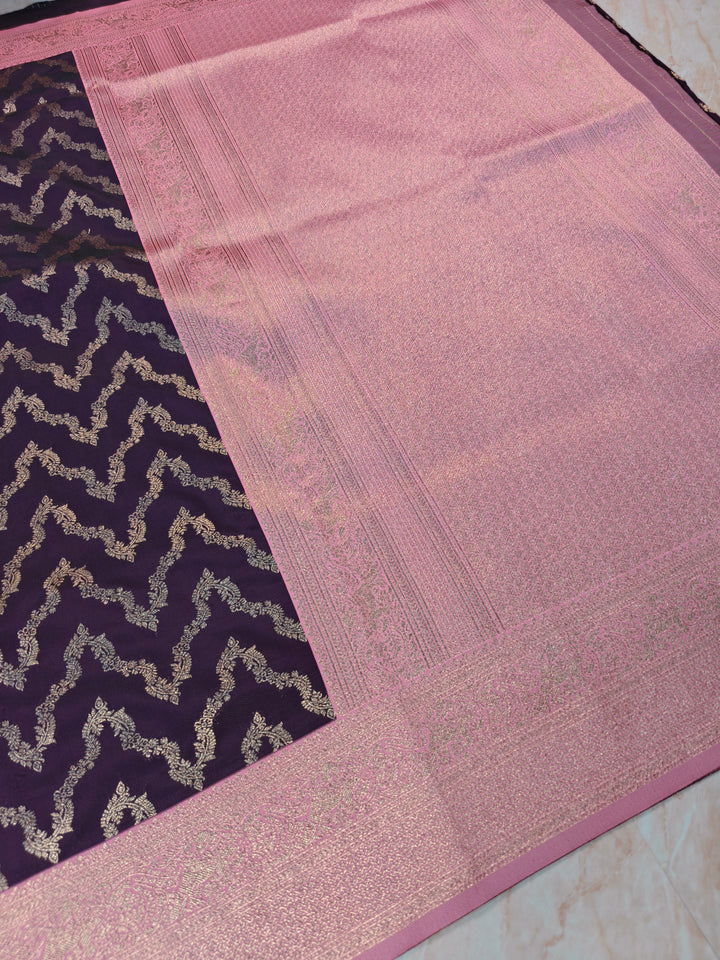 BANARASI KATAN SILK IN PURPLE WITH WITH BABY PINK