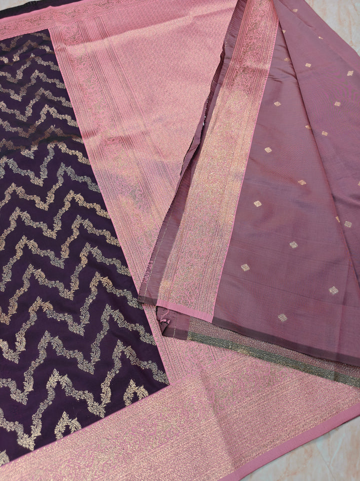 BANARASI KATAN SILK IN PURPLE WITH WITH BABY PINK