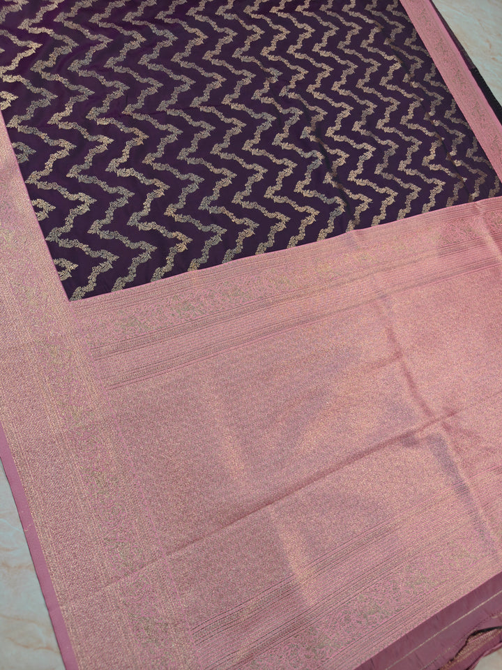 BANARASI KATAN SILK IN PURPLE WITH WITH BABY PINK