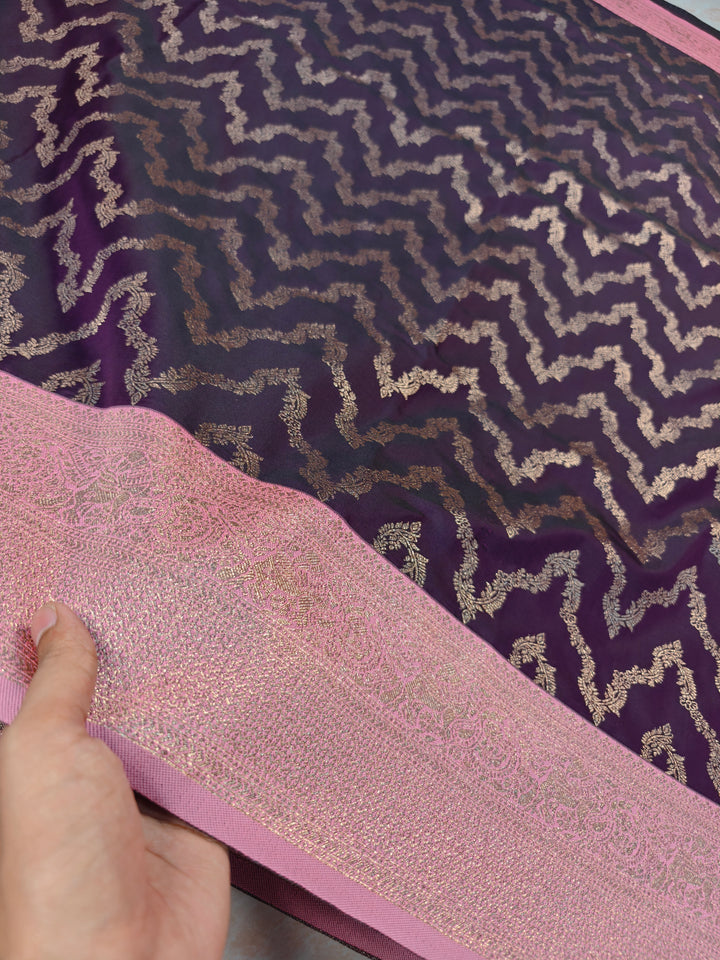 BANARASI KATAN SILK IN PURPLE WITH WITH BABY PINK