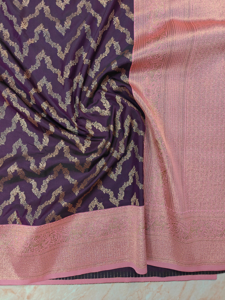 BANARASI KATAN SILK IN PURPLE WITH WITH BABY PINK