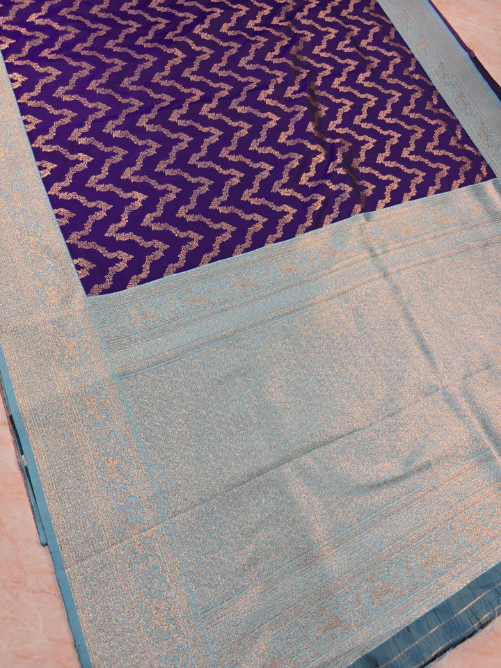 BANARASI KATAN SILK IN PURPLE WITH SKY BLUE