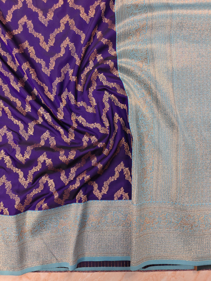 BANARASI KATAN SILK IN PURPLE WITH SKY BLUE