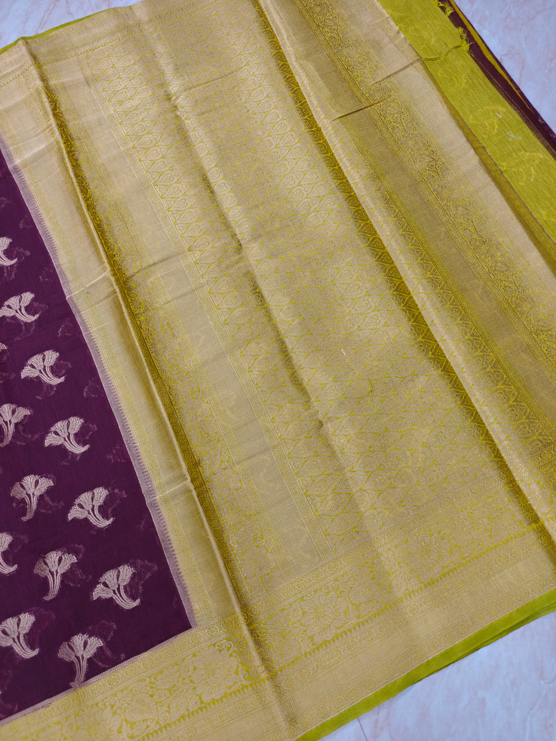 BANARASI SILK IN DEEP WINE WITH GOLD BORDER