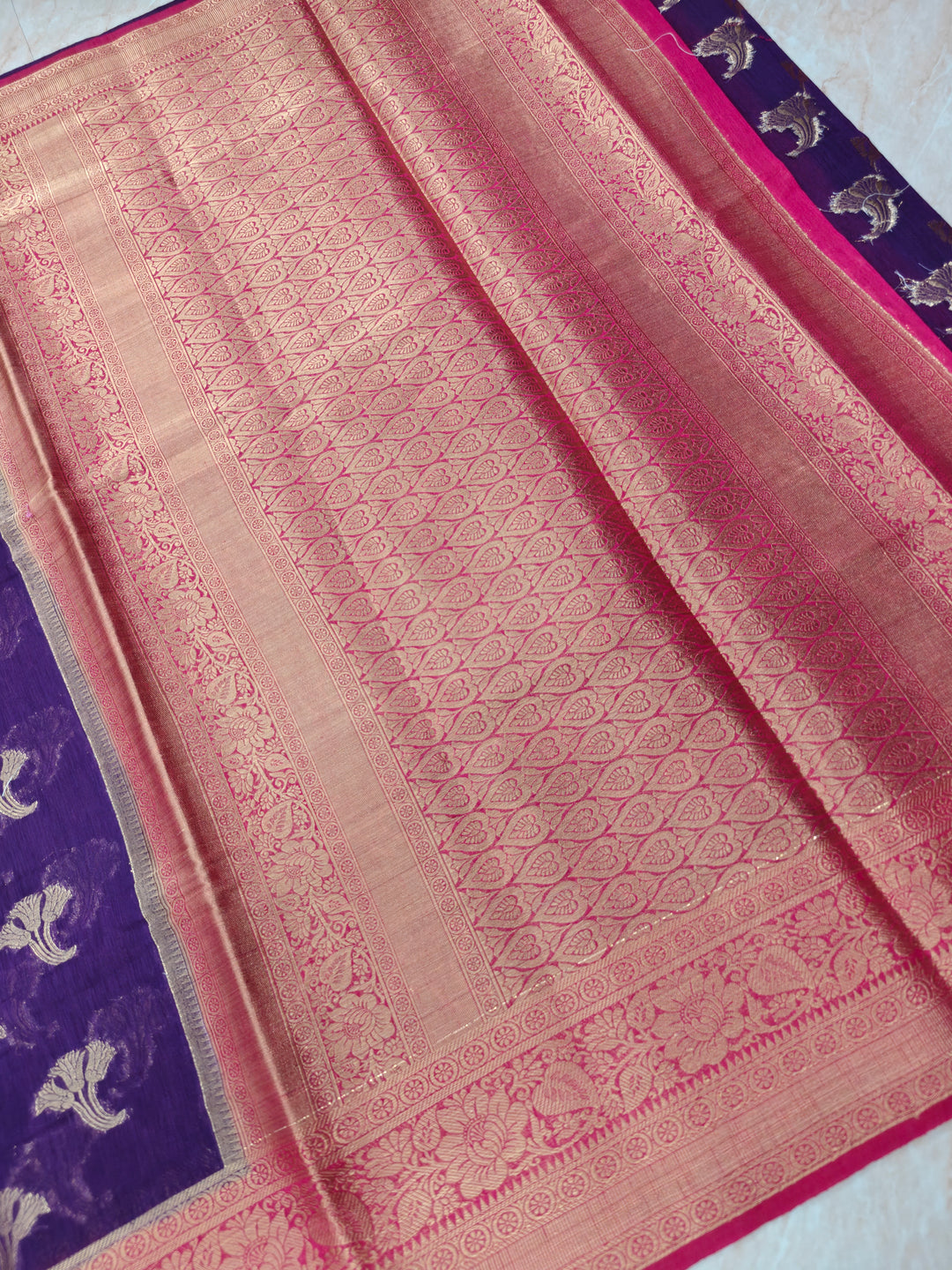 BANARASI SILK IN VIOLET PURPLE WITH  RANI BORDER