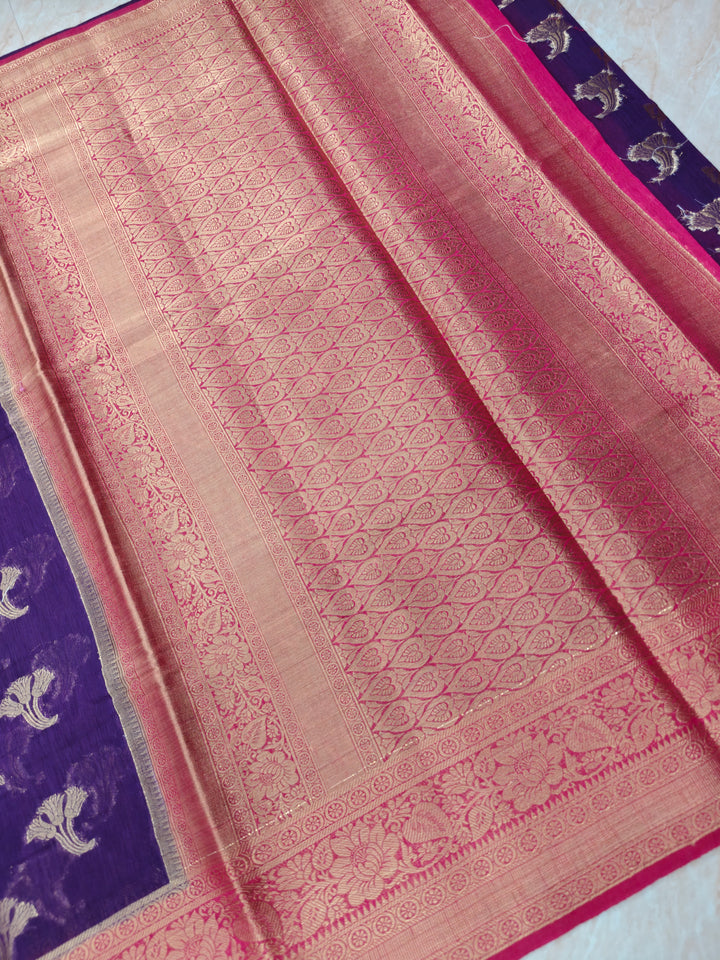 BANARASI SILK IN VIOLET PURPLE WITH  RANI BORDER