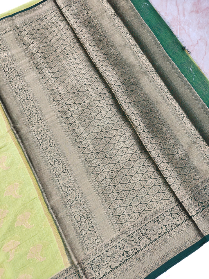 BANARASI SILK IN LIME GREEN WITH BOTTLE BORDER
