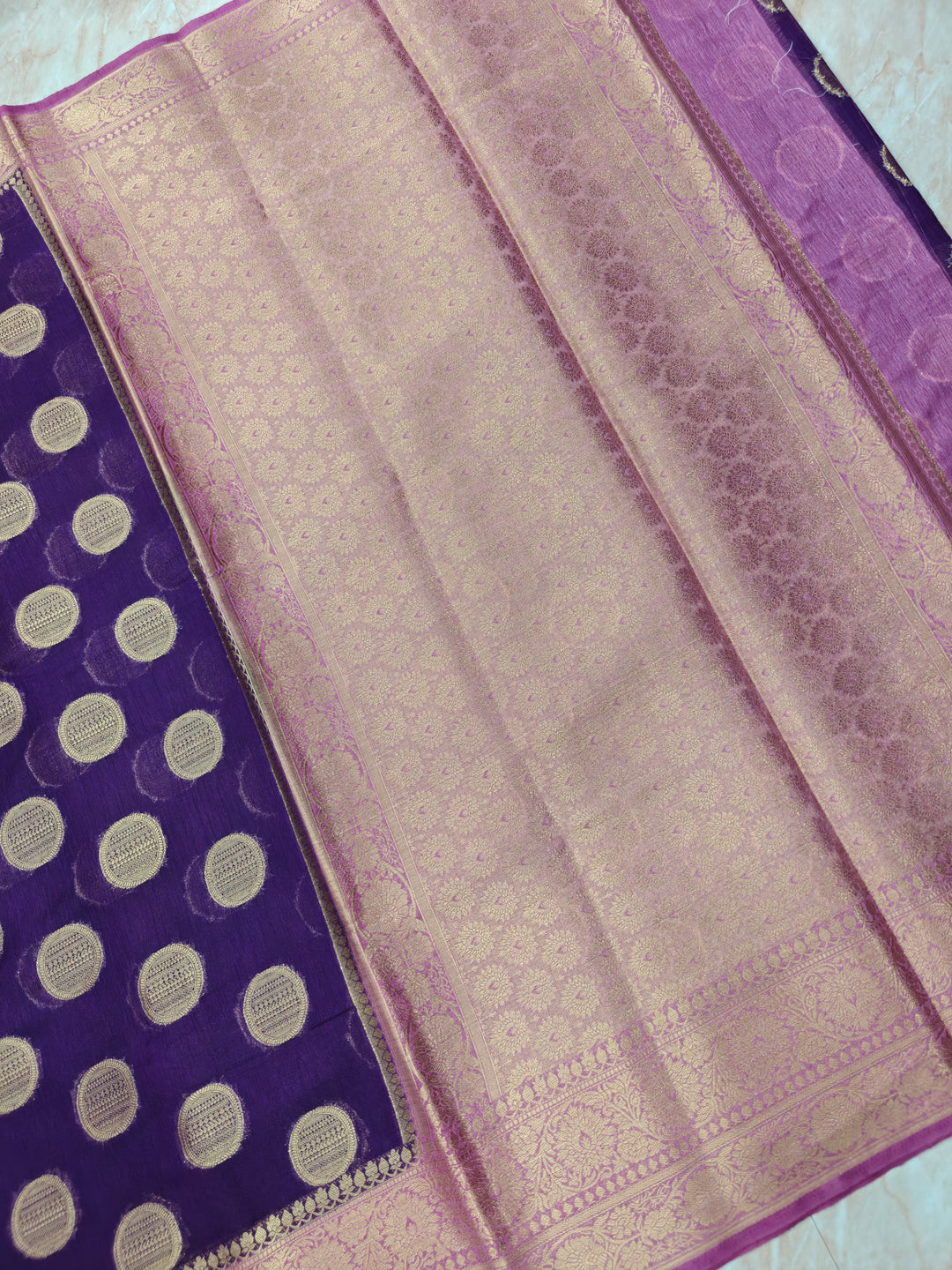 BANARSAI SILK IN MAGENTA WITH LAVENDER BORDER