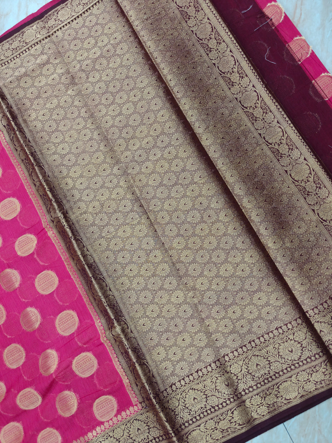 BANARASI SILK IN RANI WITH  CHOCLATE BORDER