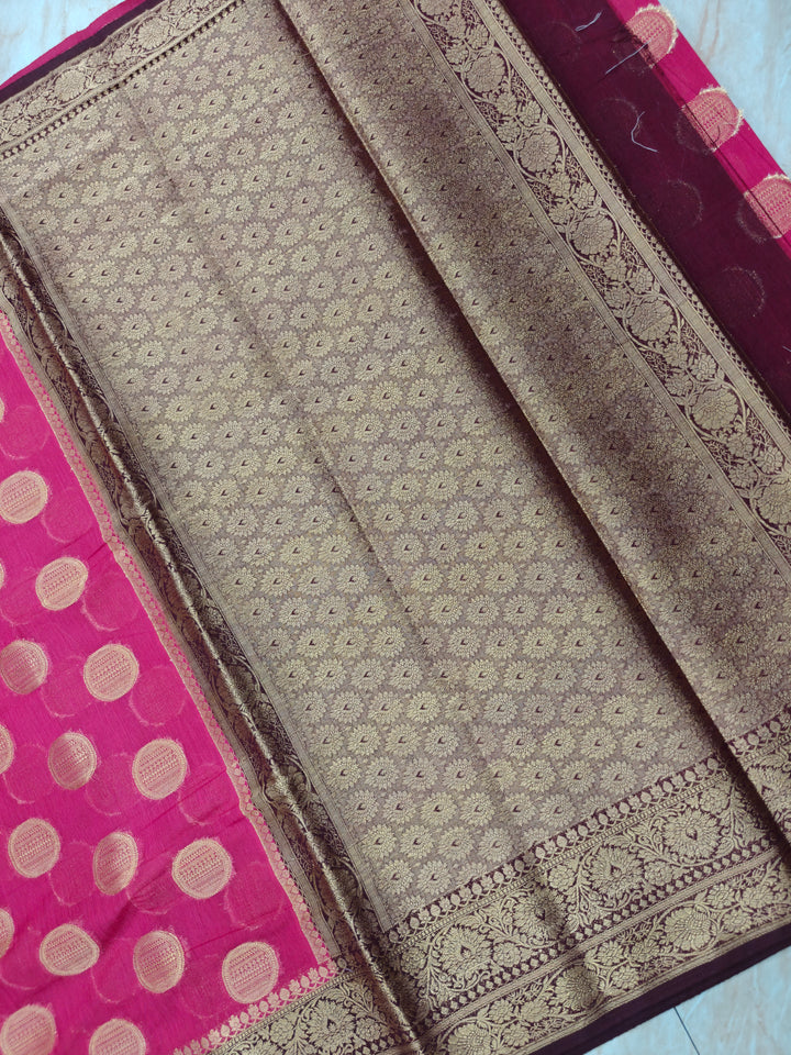 BANARASI SILK IN RANI WITH  CHOCLATE BORDER
