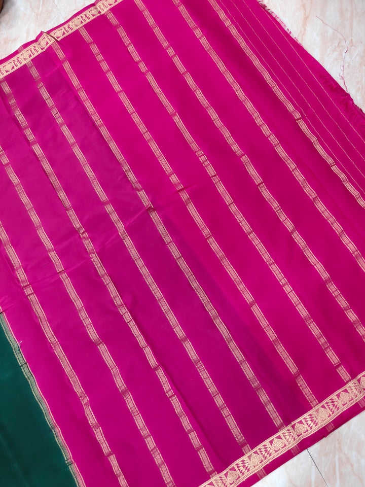 MYSORE CREPE IN BOTTLE GREEN WITH RANI BORDER