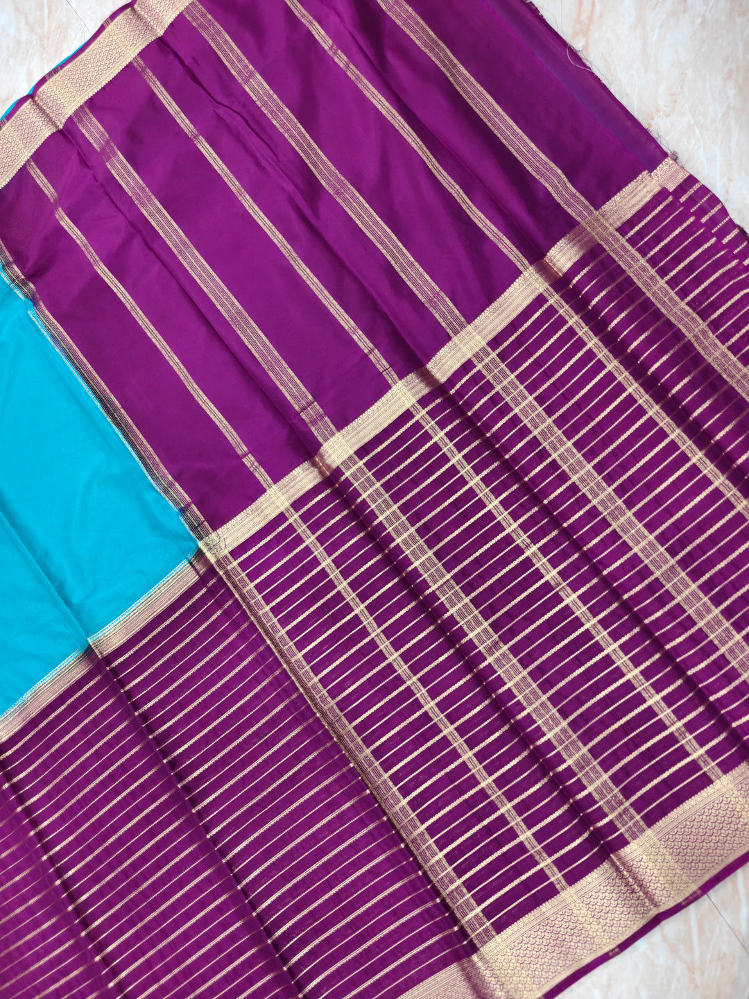CREPE GEORGETTE IN PURPLE WITH ROYAL BLUE  SAREE