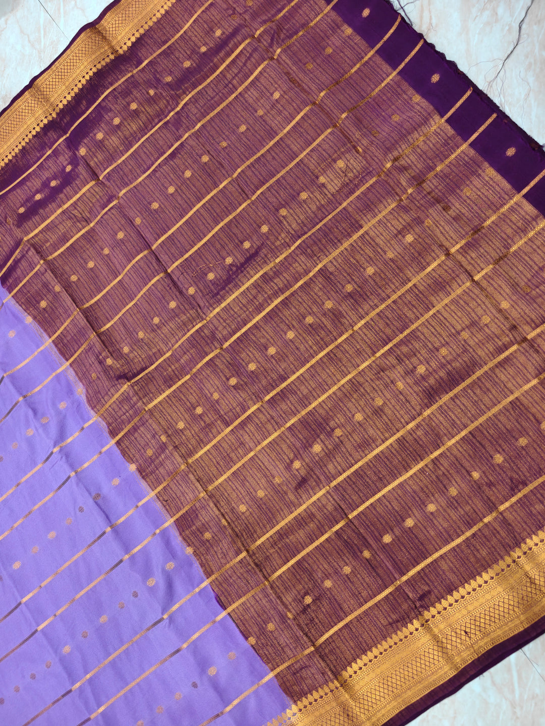 CREPE GEROGETTE IN LAVENDER WITH GARNET BORDER
