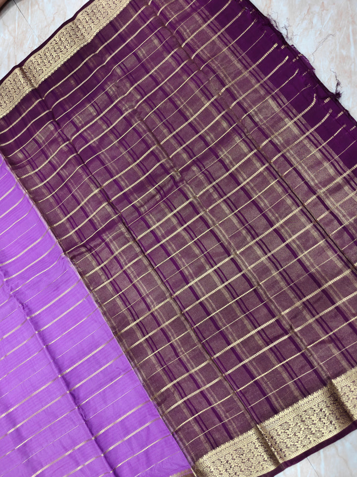 CREPE GEORGETTE IN LAVENDER WITH WINE BORDER