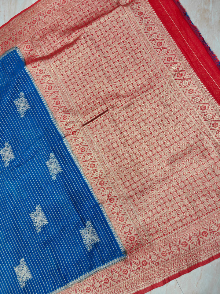 GEORGETTE SAREE IN ROYAL BLUE WITH RED BOREDR