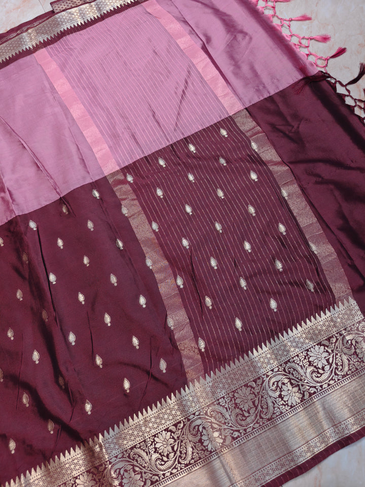 BANARSI KATAN PATTU IN ONION PINK WITH VINE BORDER