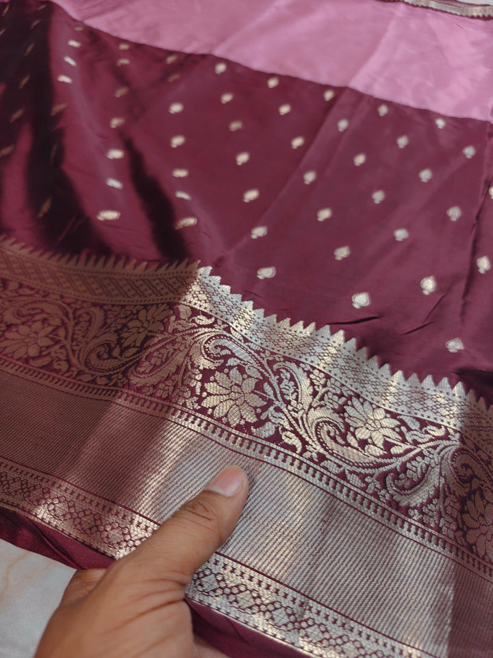 BANARSI KATAN PATTU IN ONION PINK WITH VINE BORDER