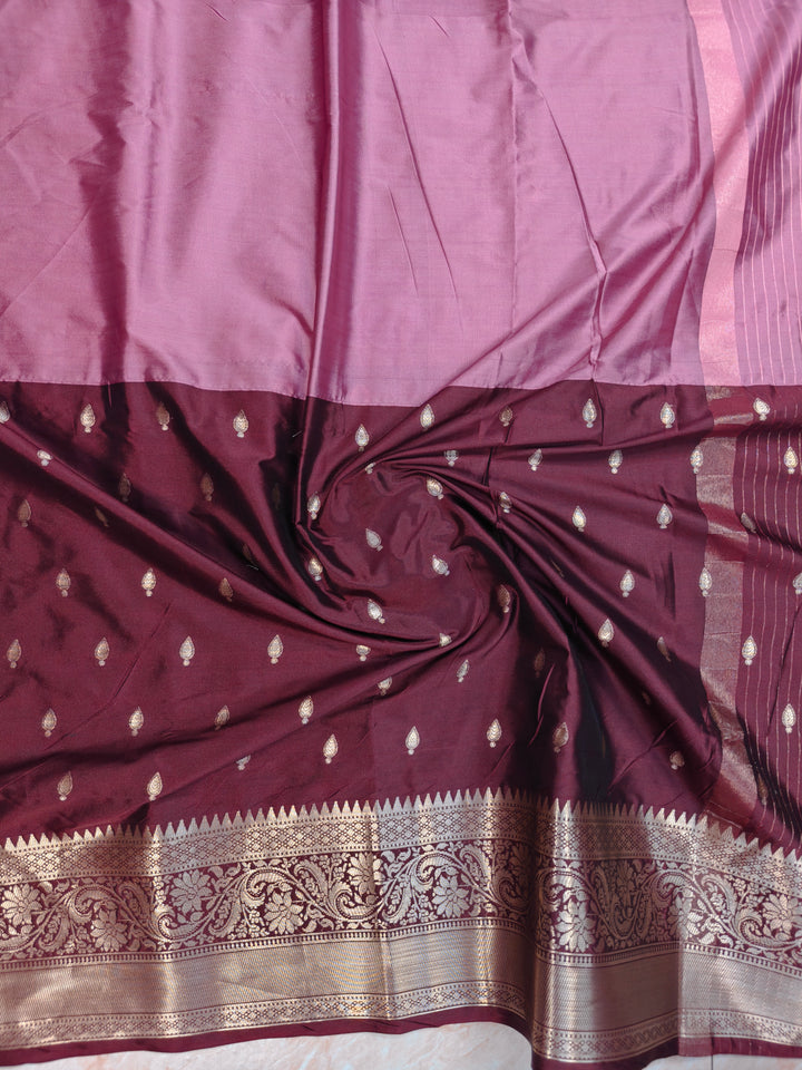BANARSI KATAN PATTU IN ONION PINK WITH VINE BORDER