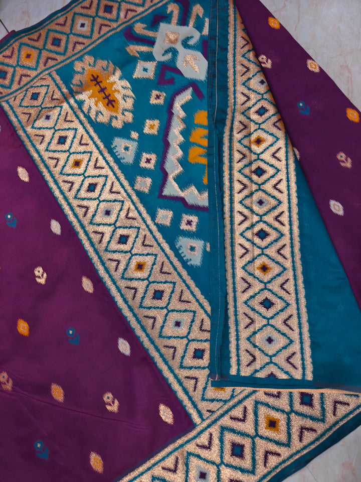 BANARASI KATAN SOFT SILK IN PURPLE WITH IKKAT STYLE