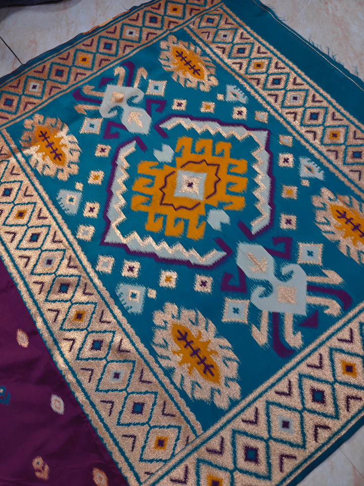 BANARASI KATAN SOFT SILK IN PURPLE WITH IKKAT STYLE