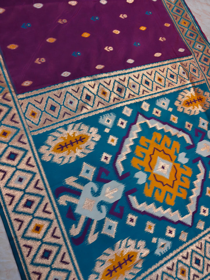 BANARASI KATAN SOFT SILK IN PURPLE WITH IKKAT STYLE