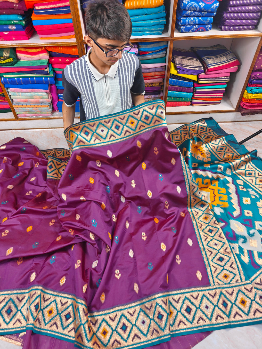 BANARASI KATAN SOFT SILK IN PURPLE WITH IKKAT STYLE