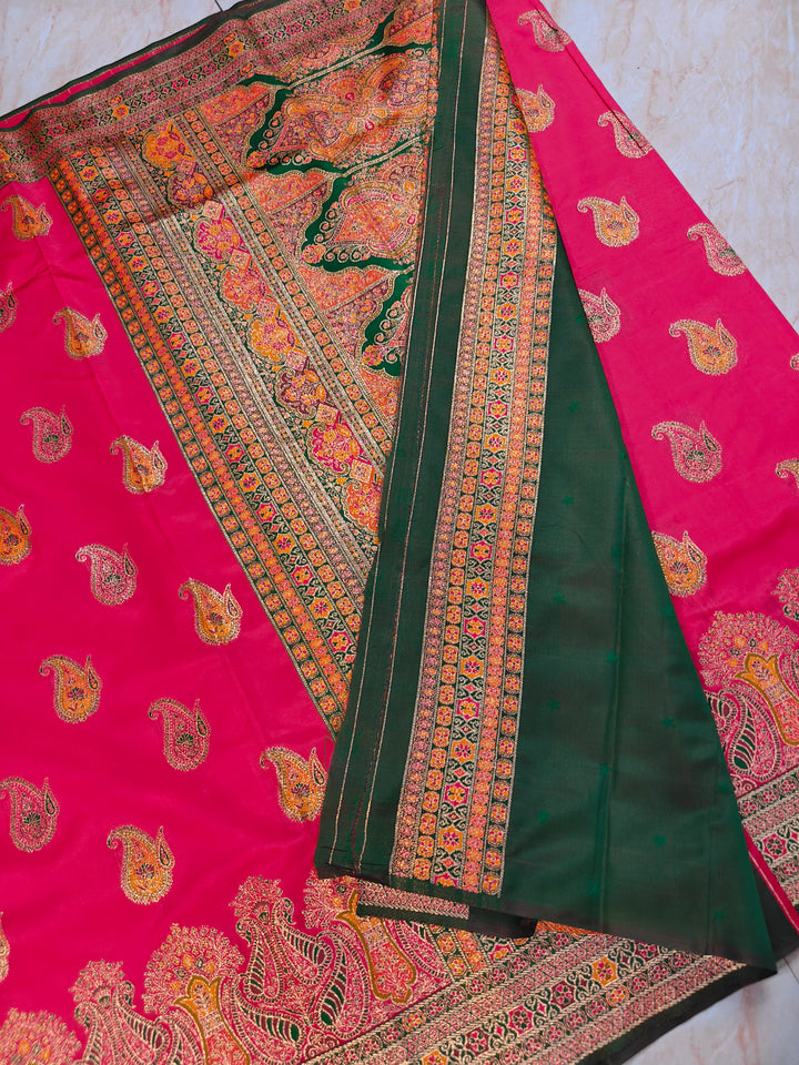 KASHMIRI PASHMINA SEMI SOFT SILK IN RANI COLOUR