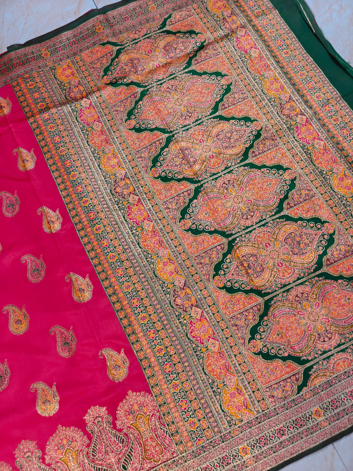 KASHMIRI PASHMINA SEMI SOFT SILK IN RANI COLOUR