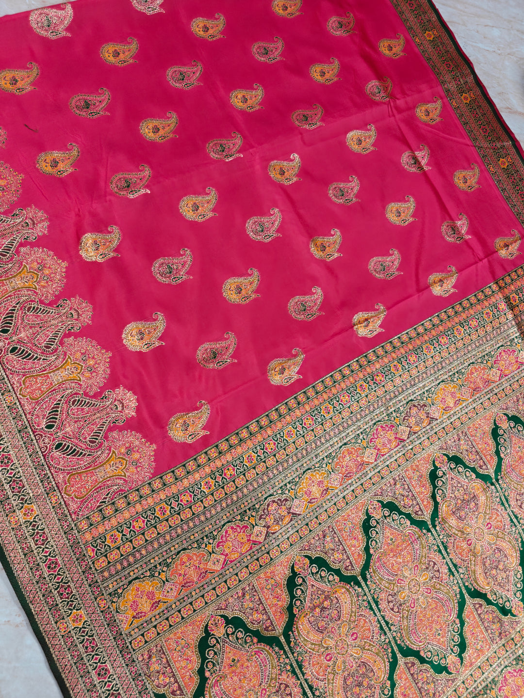 KASHMIRI PASHMINA SEMI SOFT SILK IN RANI COLOUR