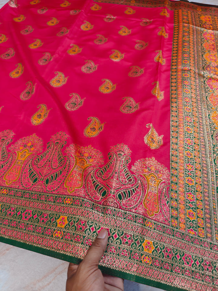 KASHMIRI PASHMINA SEMI SOFT SILK IN RANI COLOUR