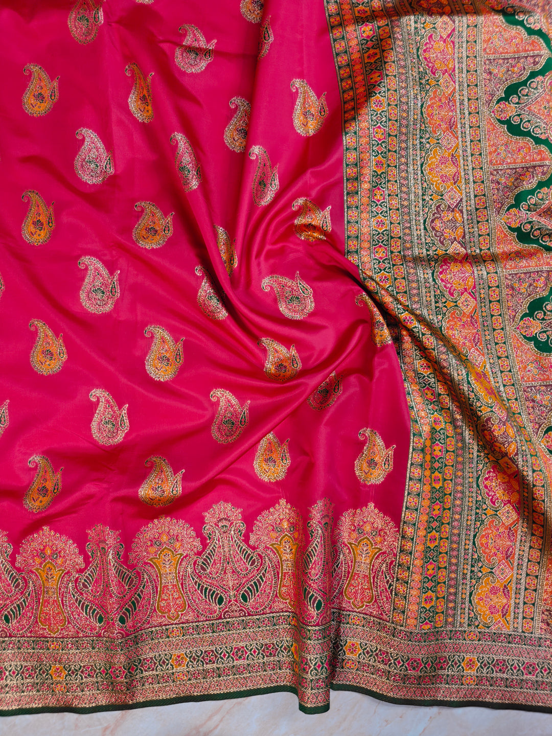 KASHMIRI PASHMINA SEMI SOFT SILK IN RANI COLOUR