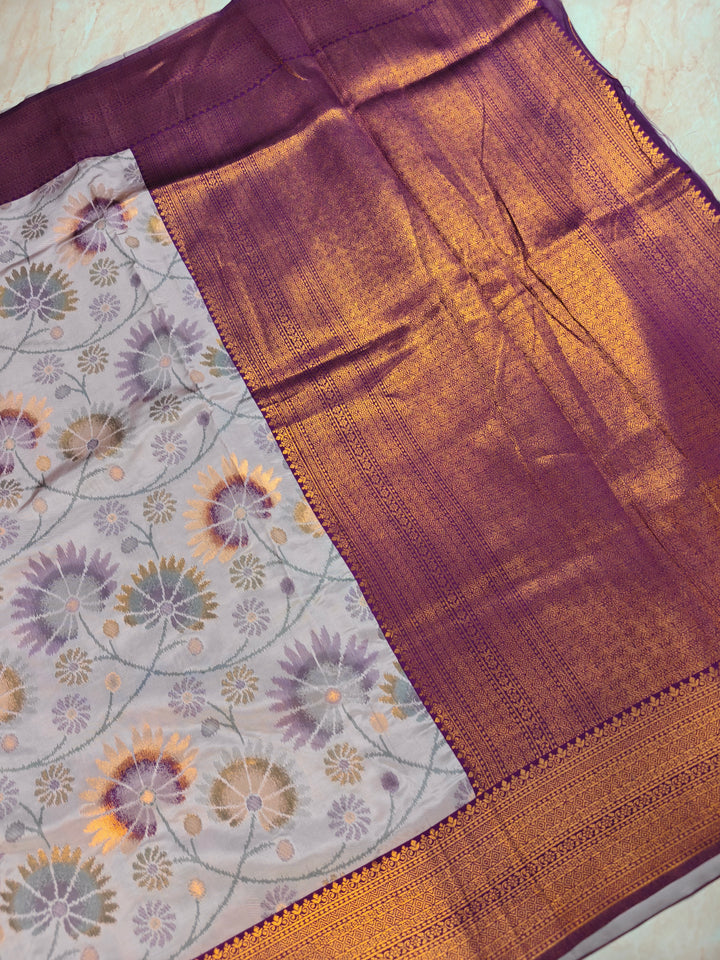 SEMI KATAN SOFT SILK WITH IKKAT STYLE IN ONION PINK SHADE WITH MAGENTA BORDER