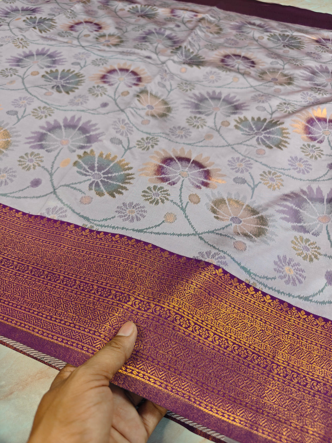 SEMI KATAN SOFT SILK WITH IKKAT STYLE IN ONION PINK SHADE WITH MAGENTA BORDER