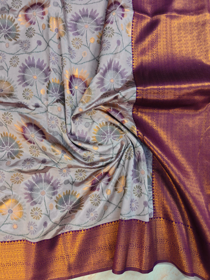 SEMI KATAN SOFT SILK WITH IKKAT STYLE IN ONION PINK SHADE WITH MAGENTA BORDER