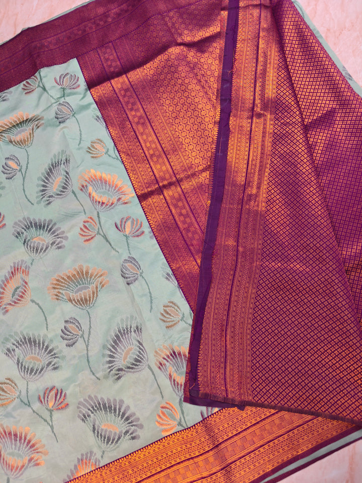 SEMI KATAN SOFT SILK IKKAT STYLE IN PISTA GREEN WITH