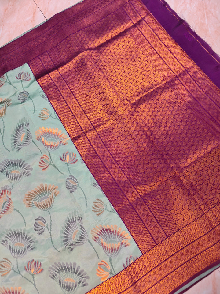 SEMI KATAN SOFT SILK IKKAT STYLE IN PISTA GREEN WITH