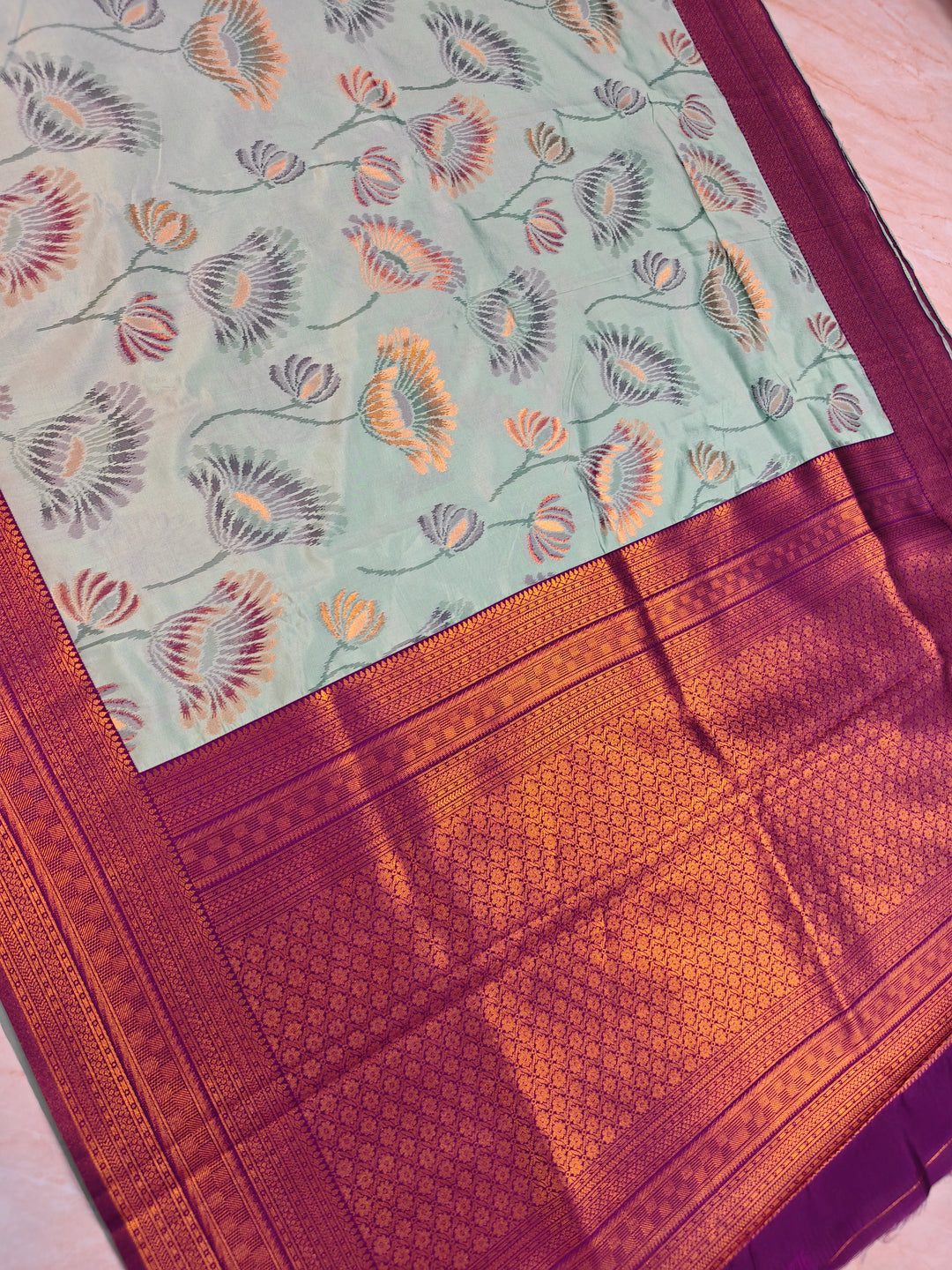 SEMI KATAN SOFT SILK IKKAT STYLE IN PISTA GREEN WITH