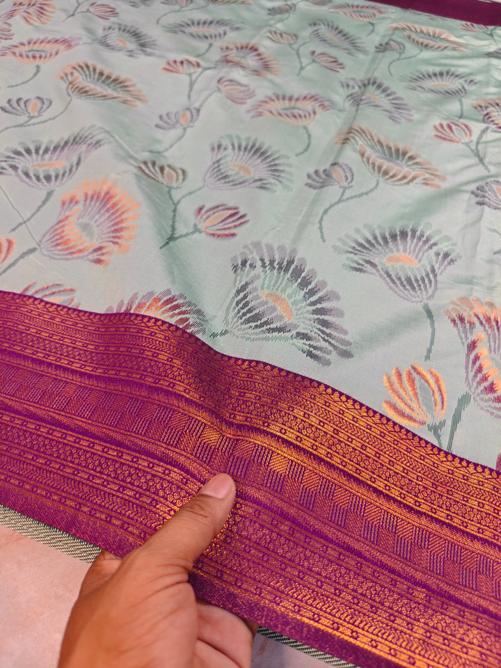 SEMI KATAN SOFT SILK IKKAT STYLE IN PISTA GREEN WITH